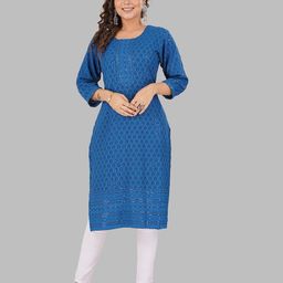 SHOOLIN Floral Embroidered Chikankari Sequined Pure Cotton Straight Kurta-image-66