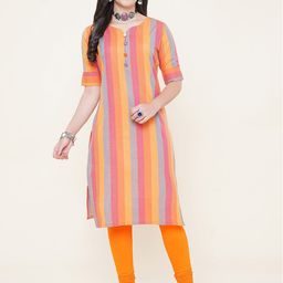 KALINI Striped Round Neck Short Sleeve Straight Kurta-picture-18