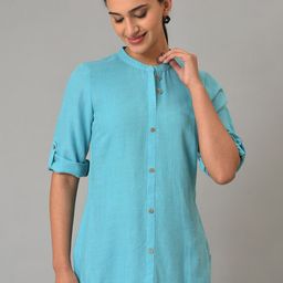 AURELIA Mandarin Collar Roll Up Sleeves Kurti-picture-14
