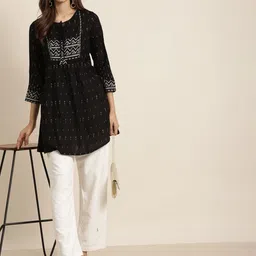 KALINI Keyhole Neck Ethnic Printed A-line Kurti-image-49