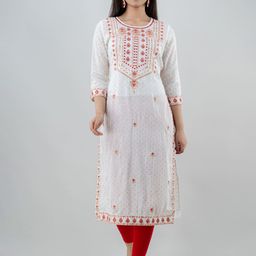 STYLE ANGEL Embroidered & Printed Round Neck Straight Kurta-image-97