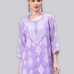 Seva Chikan Ethnic Motifs Embroidered Chikankari Detail straight Kurti With Slip-42