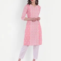 SUTI Women Pink & White Ethnic Motifs Cotton Printed Kurta-image-33