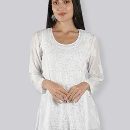 Seva Chikan Ethnic Motifs Embroidered Chikankari Detail straight Kurti With Slip-image-79