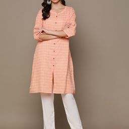 HERE&NOW Orange & White Checked Straight Kurta-picture-27
