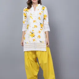 Trendzmy Mandarin Collar Floral Printed Pure Cotton Kurti-image-90