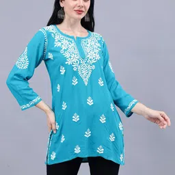 Seva Chikan Ethnic Motifs Embroidered Lucknowi Chikankari Kurti-image-74