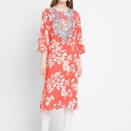 Cloth Haus India Women Orange & White Floral Embroidered Floral A-Line Kurta-image-88