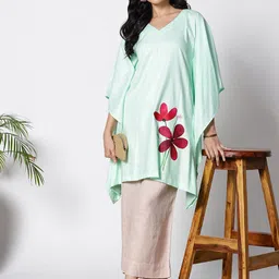 LetsDressUp Floral Printed V-Neck Flared Sleeves Pleated Kaftan Kurti-image-62