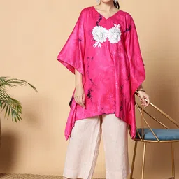 LetsDressUp Geometric Printed V-Neck Flared Sleeves Pleated Kaftan Kurti-17