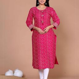 MIRAVAN Bandhani Printed Embroidered Straight Kurta-5