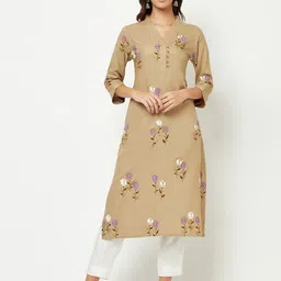 BARARA ETHNIC Floral Printed V-Neck Straight Kurta-image-34