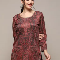 Biba Ethnic Motifs Self Design Knitted Sequined Straight Kurti-16