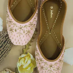 Fulkari Ethnic Embellished Square Toe Genuine Leather Mojaris-49