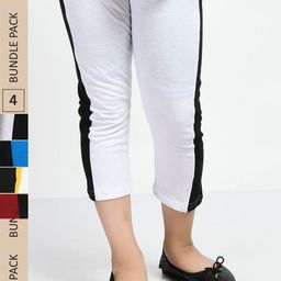IndiWeaves Girls Pack Of 4 Printed Side Striped Pure Cotton Capris-image-25