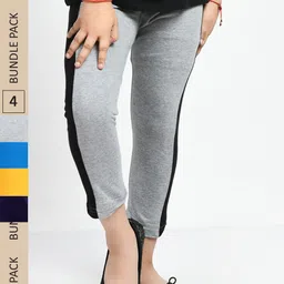 IndiWeaves Girls Pack Of 4 Colourblocked Pure Cotton Capris-image-89