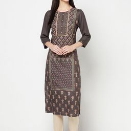 Cantabil Ethnic Motifs Printed Round Neck Sequinned Kurta-4