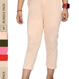IndiWeaves Pack Of 5 Girls Mid Rise Pure Cotton Capris-image-2