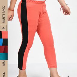 IndiWeaves Girls Pack Of 4 Mid-Rise Side Striped Pure Cotton Capris-image-99