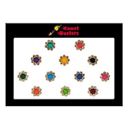 Comet Busters 12 Pcs Embellished Reusable Designer Bindis - Multicoloured-14