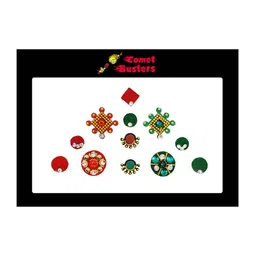 Comet Busters 12 Pcs Embellished Reusable Designer Bindis - Red & Green-16