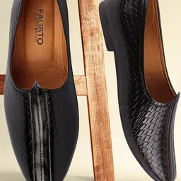 FAUSTO Men Black Textured Mojaris-image-43