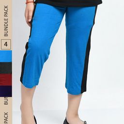 IndiWeaves Girls Pack Of 4 Striped Pure Cotton Capris-image-96