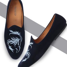 FAUSTO Men Blue Embroidered Velvet Mojaris-picture-37
