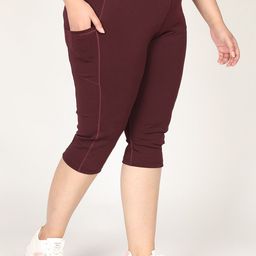 CHKOKKO Plus Women Maroon Capris-image-90