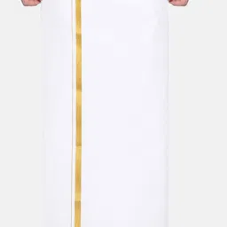 Ramraj Men Pack of 2 Pure Cotton Single Layer Dhotis With Gold Zari Border image 2
