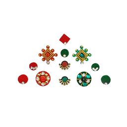 Comet Busters 12 Pcs Embellished Reusable Designer Bindis - Red & Green image 2