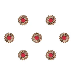 Comet Busters 7 Pcs Embellished Reusable Designer Bindis - Red & Gold-Toned image 2