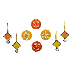 Comet Busters 8 Pcs Embellished Reusable Designer Bindis - Orange & Yellow image 2