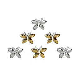 Comet Busters 6 Pcs Embellished Reusable Butterfly-Shaped Bindis - Gold & Silver-Toned image 2