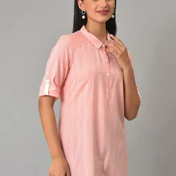 AURELIA Striped Shirt Collar Roll Up Sleeves Kurti image 4