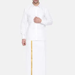 Ramraj Men Pack of 2 Pure Cotton Single Layer Dhotis With Gold Zari Border image 4