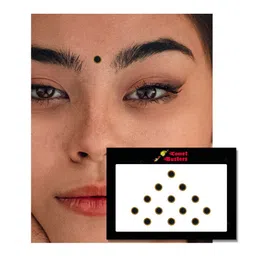 Comet Busters 13 Pcs Reusable Circular Beaded Designer Bindis - Black & Gold-Toned image 3