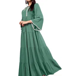 MADHURAM Women Green Floral Embroidered Flared Sleeves Mirror Work Anarkali Kurta-image-95
