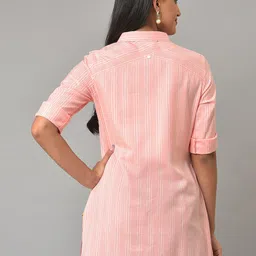AURELIA Striped Shirt Collar Roll Up Sleeves Kurti image 5