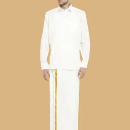 WHITE HEART Pack Of 2 Men Cotton Zari Border Single Layer Dhoti image 5