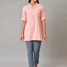 AURELIA Striped Shirt Collar Roll Up Sleeves Kurti image 3