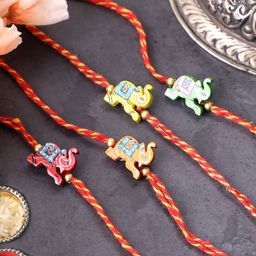PANASH Set Of 4 Unisex Gold-Plated Elephant Shaped Thread Rakhis With Roli Chawal-image-21