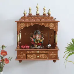 india home wood Copper Colored Solid Wood Wall Mounted Mandir Without Door-picture-3