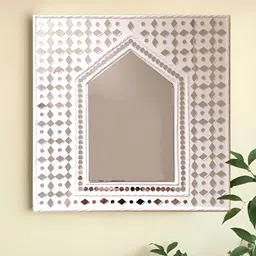 Peepul Tree White Mirror Work Clay Wall Hanging-image-52