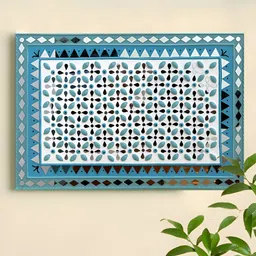 Peepul Tree Ocean Blue and White Geometric Clay Wall Hanging-image-2