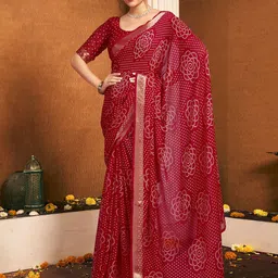 Mitera Zari Pure Chiffon Bandhani Saree-picture-0
