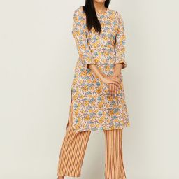 Melange by Lifestyle Floral Printed Straight Kurta with Trousers-picture-40