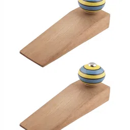 Indianshelf Brown & Turquoise Blue 2 Pieces Wooden Door Stopper-image-79