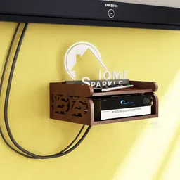 Home Sparkle Brown Carved Engineered Wood Set Top Box Holder-11