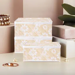 Kuber Industries Beige & White 3 Pieces Printed Jewellery Organisers-5